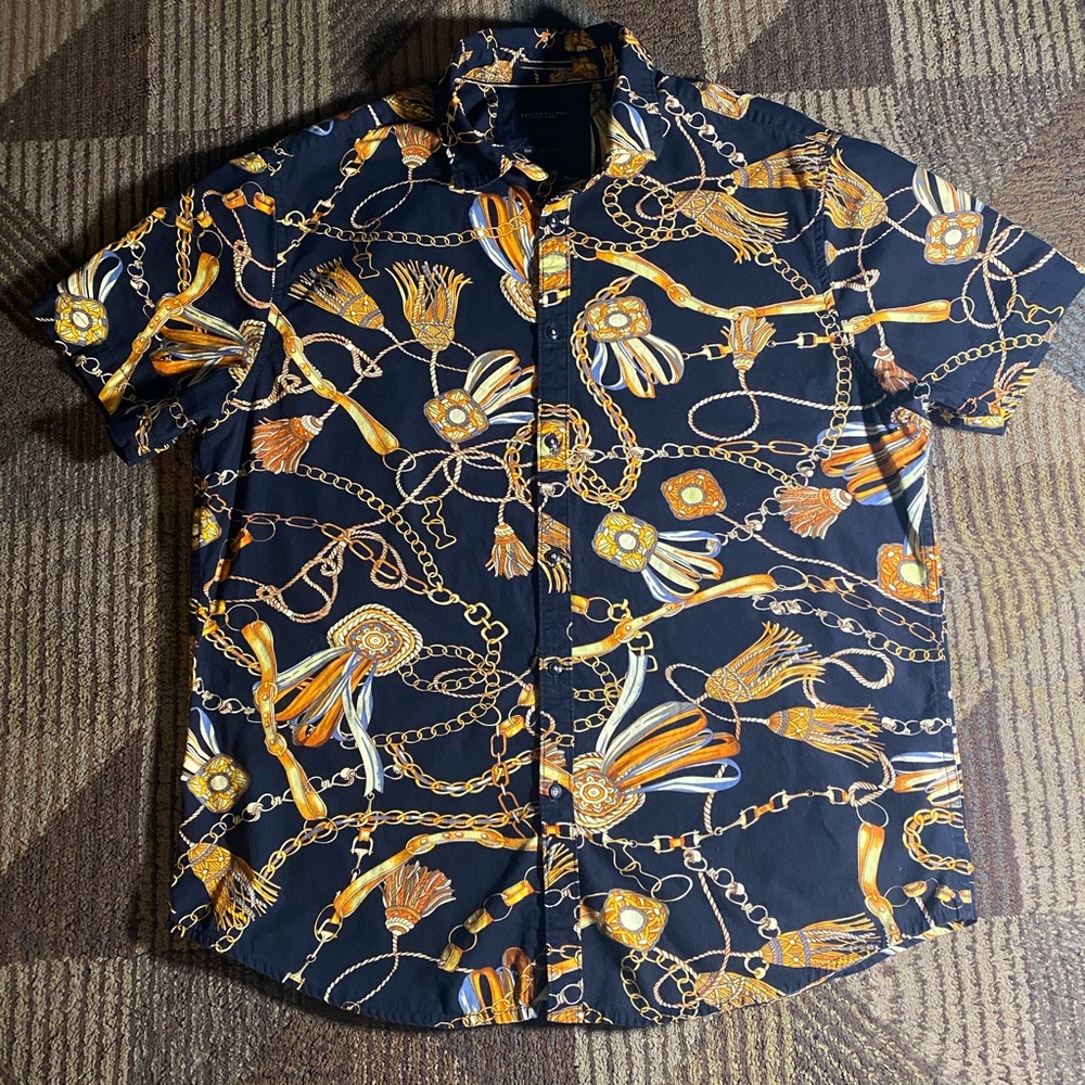 Denim and Flower Ricky Singh Men' Size Large Button Up Short Sleeve